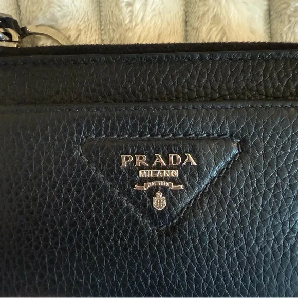 Prada Saffiano Keychain Wallet Logo Black/ Silver 1PP122 - Picture 3 of 11